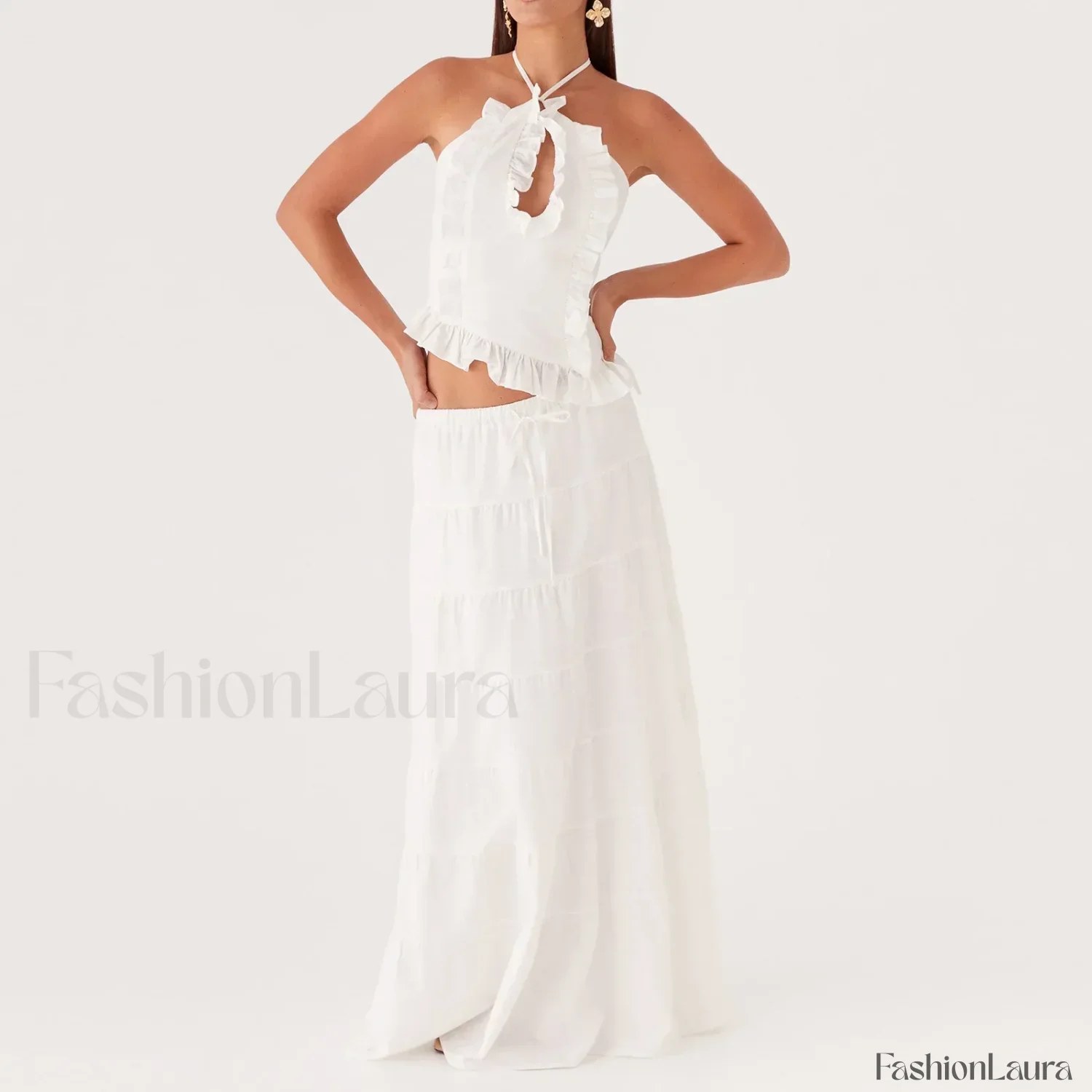 Backless Halter Tiered Skirt Two Piece Set - Image 25