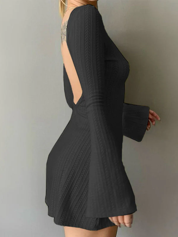 Backless Knitted Long Sleeve Mini Dress - Image 12