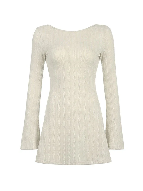 Backless Knitted Long Sleeve Mini Dress - Image 5