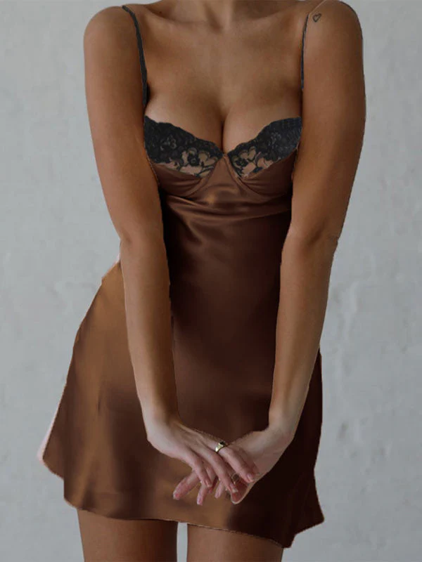 Backless Lace Paneled Slip Mini Dress - Image 33