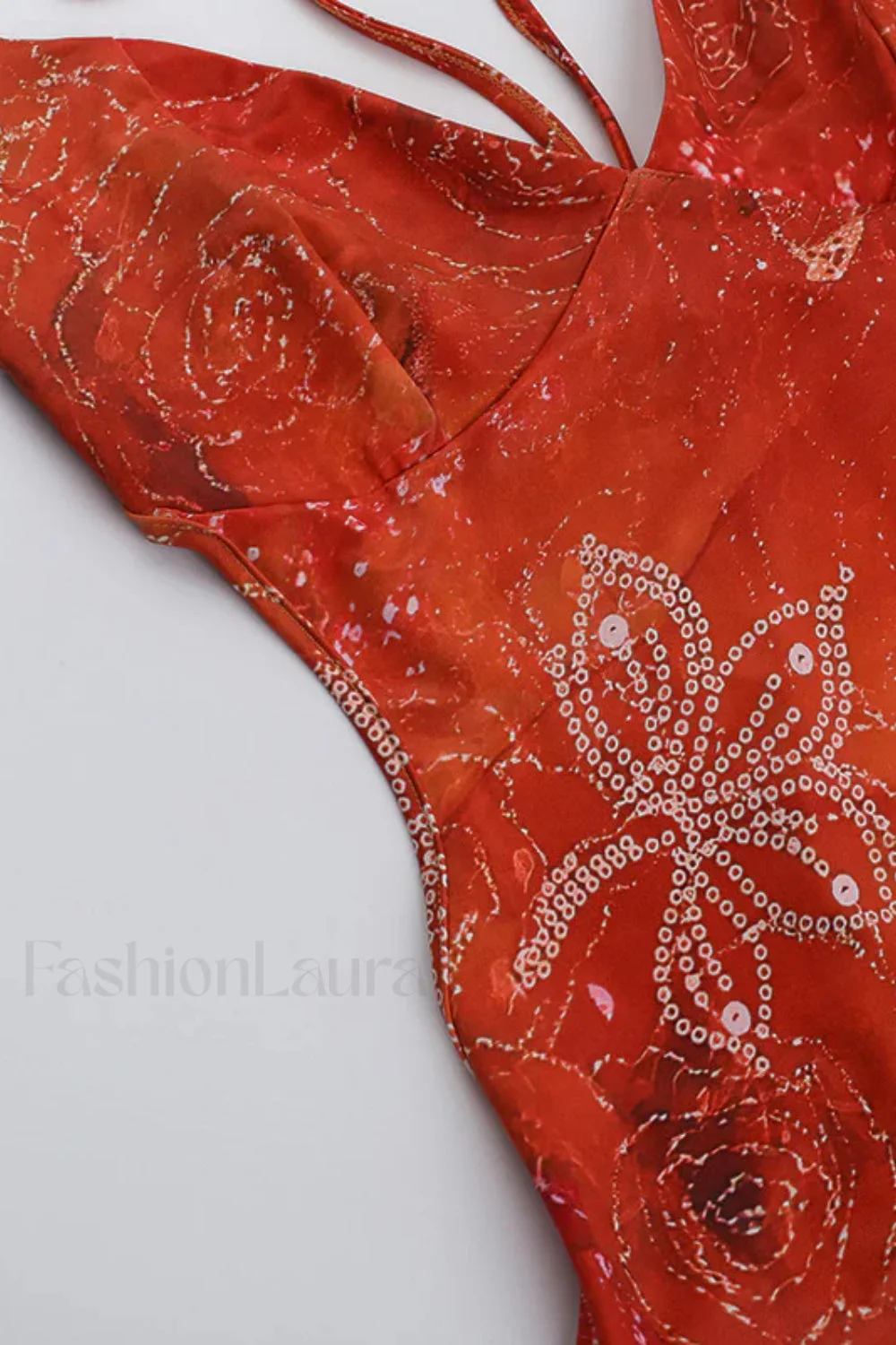 Backless Neck Print Diamond Hip Skirt Spice Girl Floral Dress - Image 12