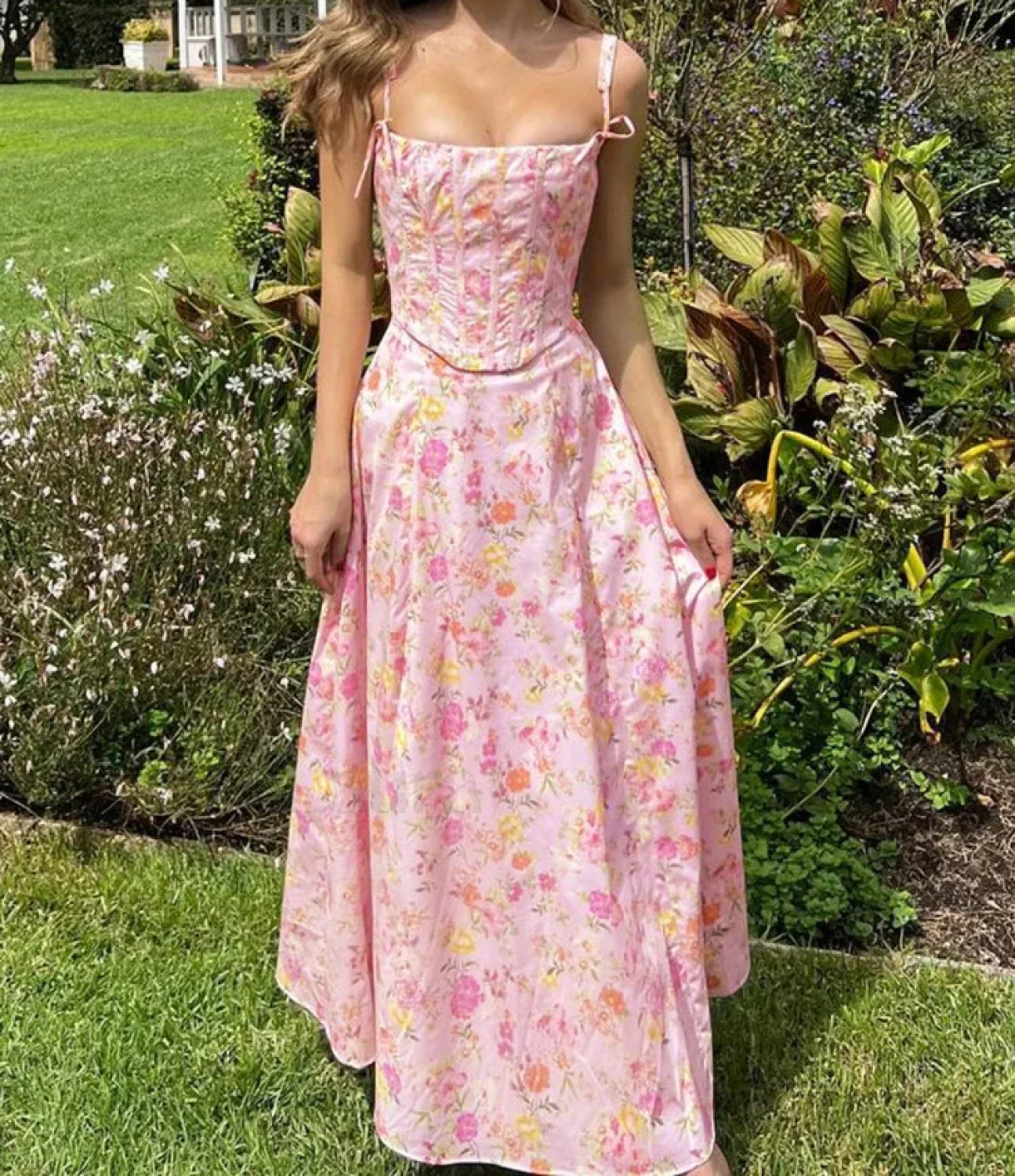 Backless Ribbed Spaghetti Floral Dress - Image 6