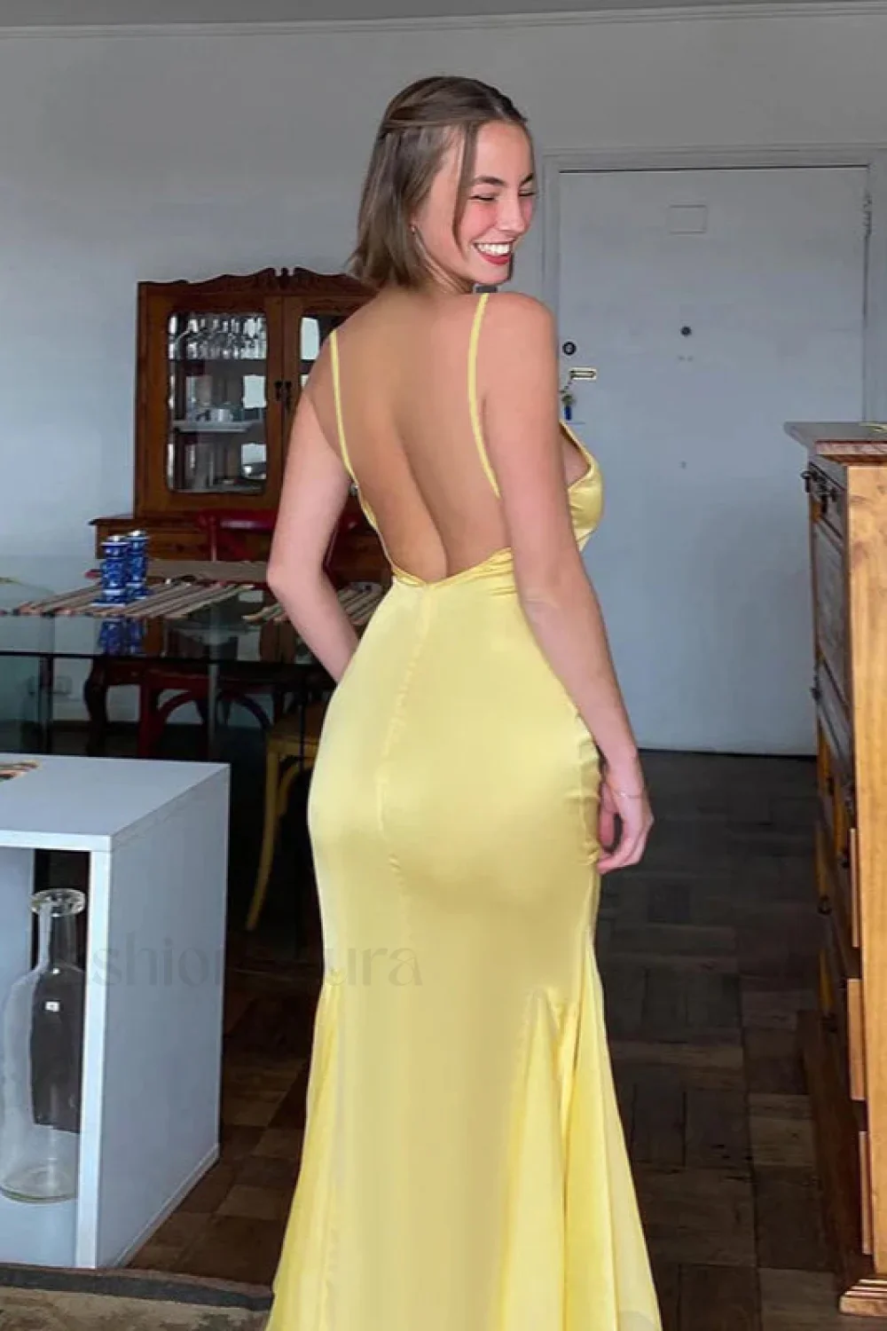 Backless Waist Slim Lotus French Temperament Suspender Maxi Dress - Image 3