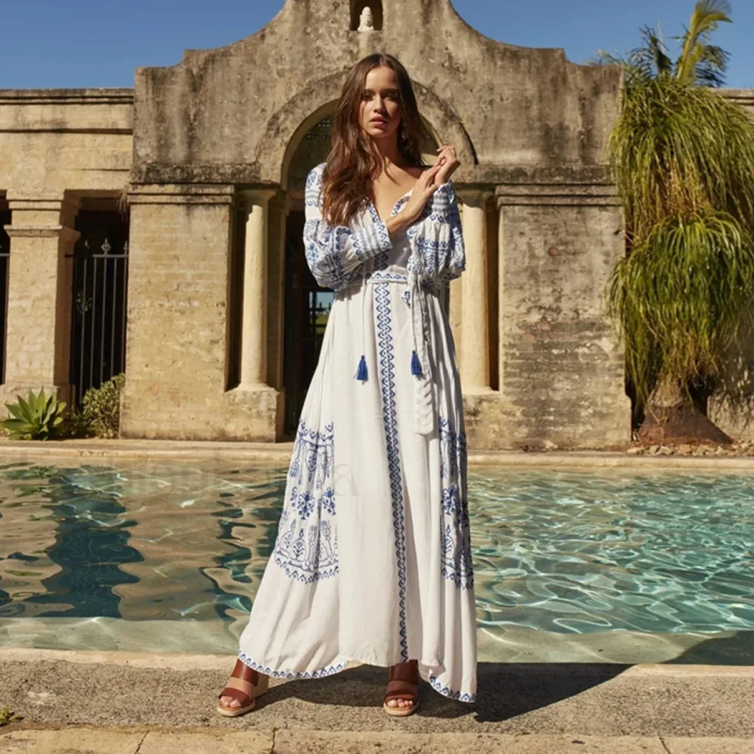 Bahia Embroidered Long Boho Dress - Image 5