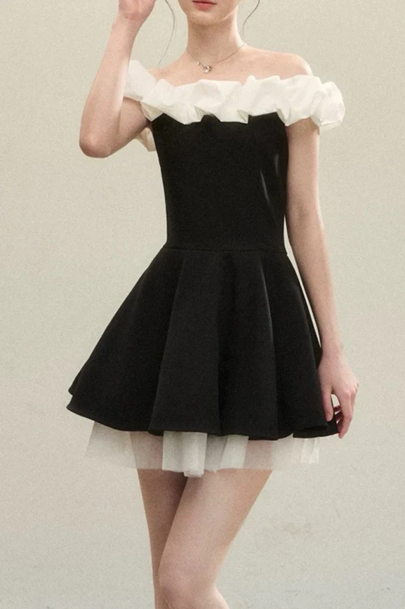 Ballet Neck Color Block Mini Dress - Image 2