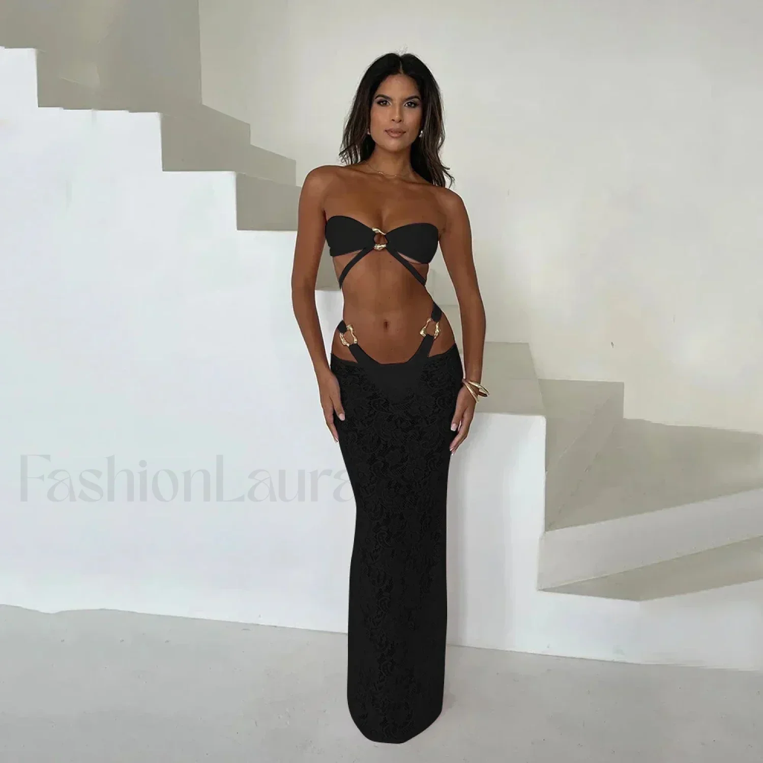 Bandeau Long Dress Bikini Three Piece Set - Image 6