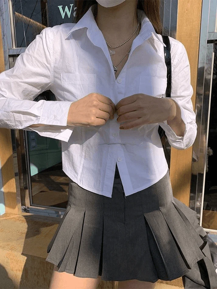 Basic Long Sleeve Button Blouse - Image 19