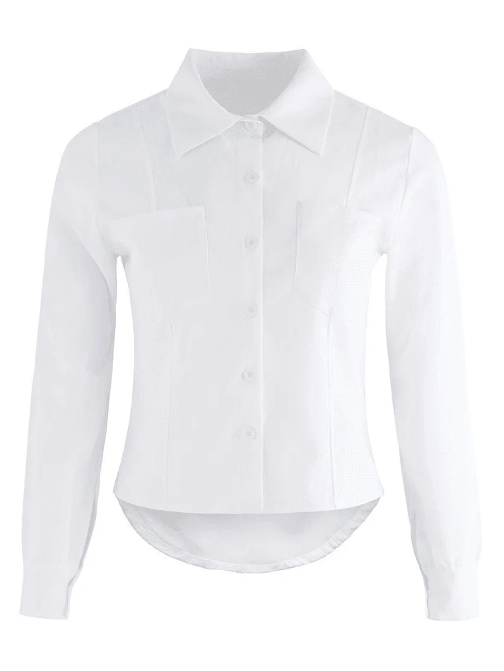Basic Long Sleeve Button Blouse - Image 27