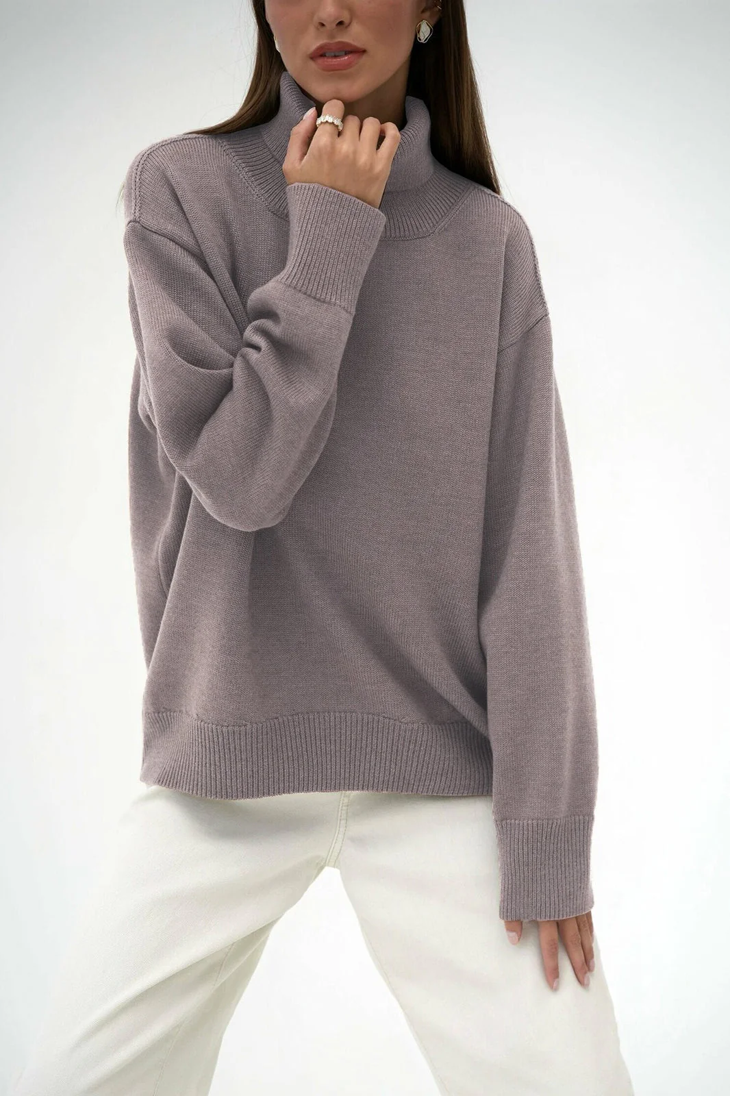 Basic Solid Knit Turtleneck Sweater - Image 32