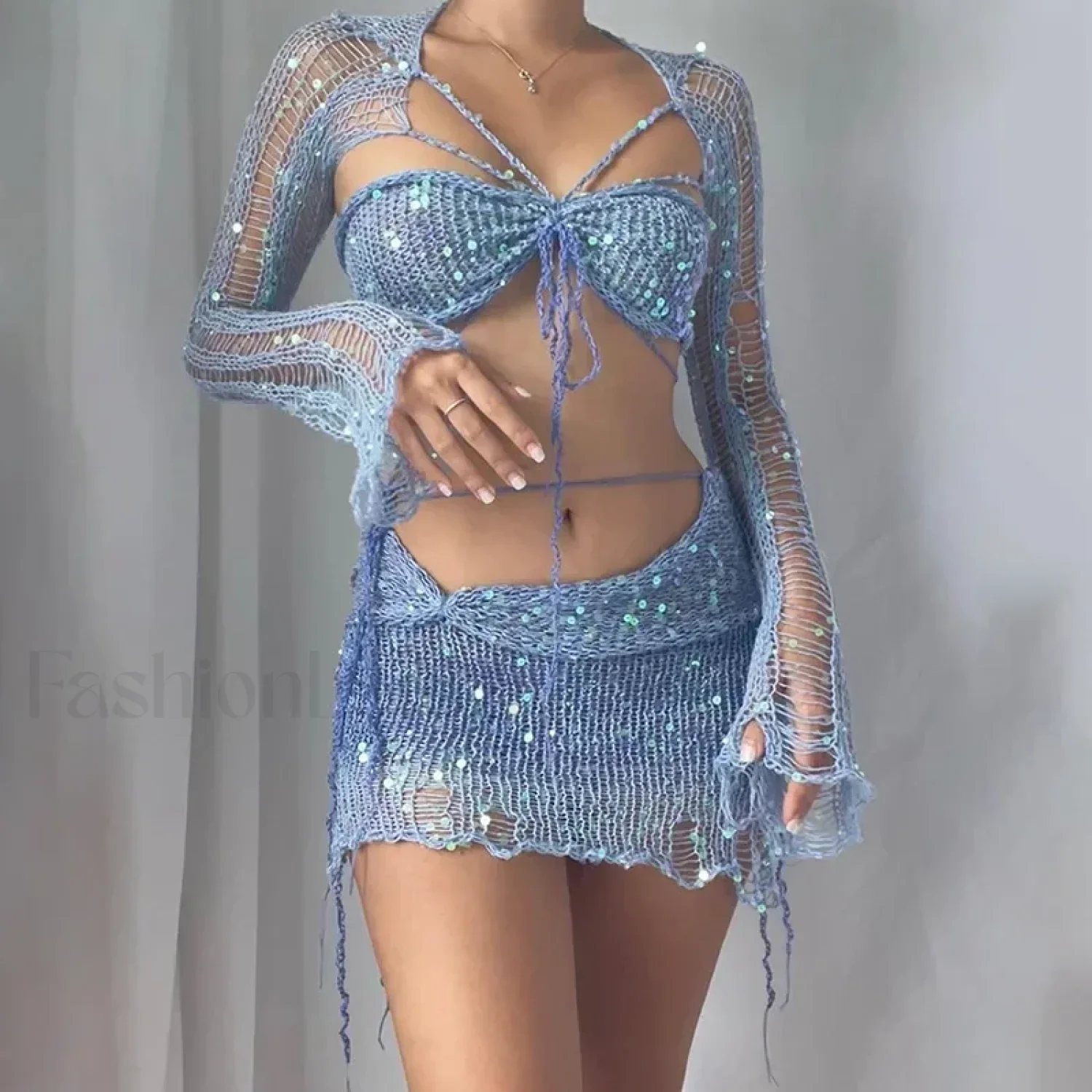 Beaded Knit Set Mini Dress