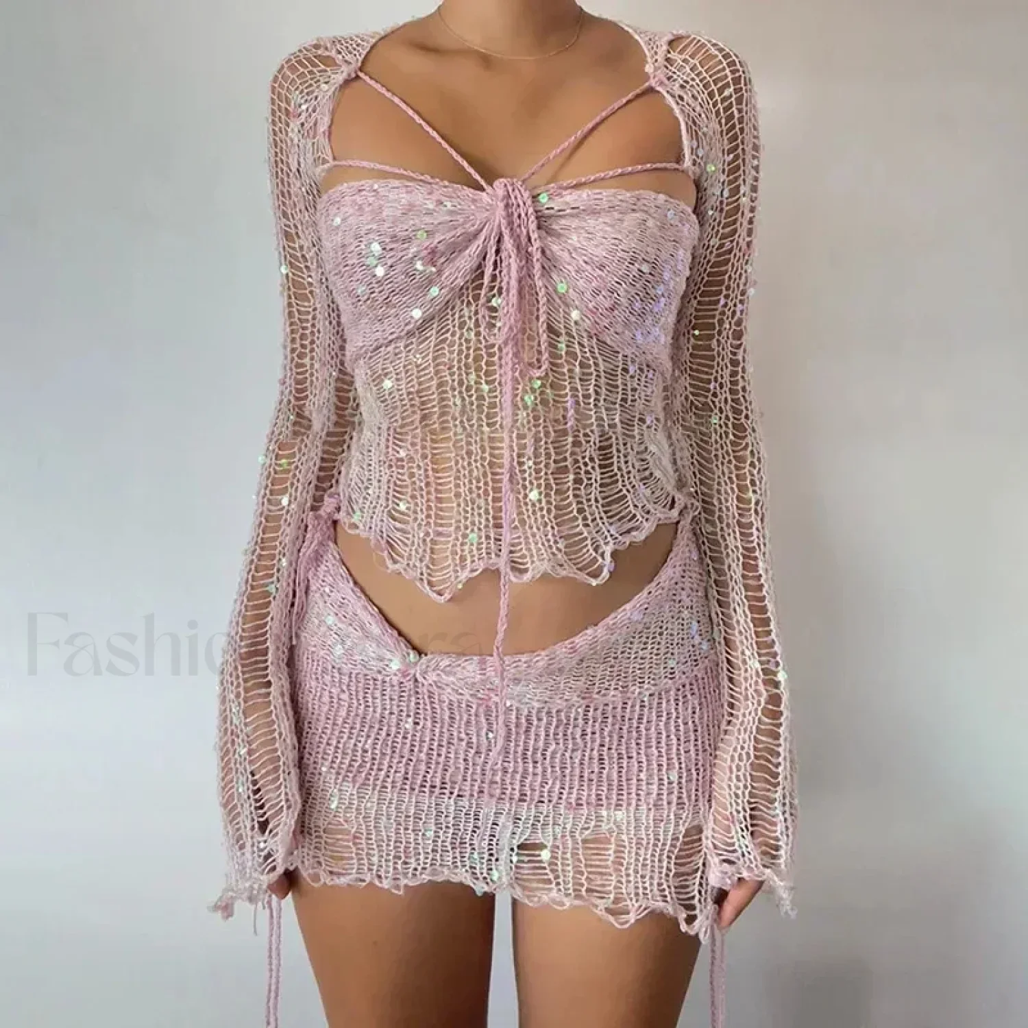 Beaded Knit Set Mini Dress - Image 4
