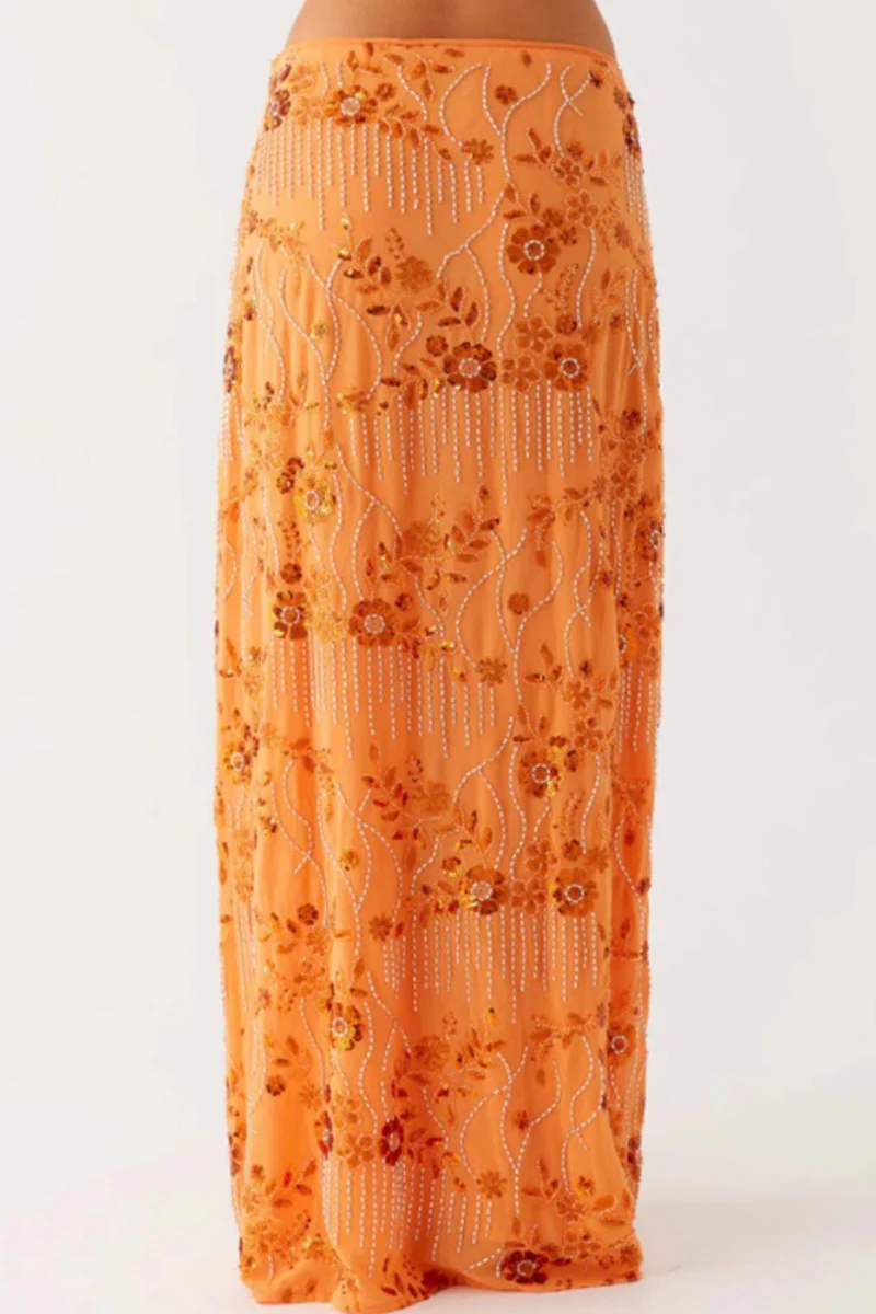 Beaded Sequin Embroidery Bodycon Maxi Skirt - Image 3