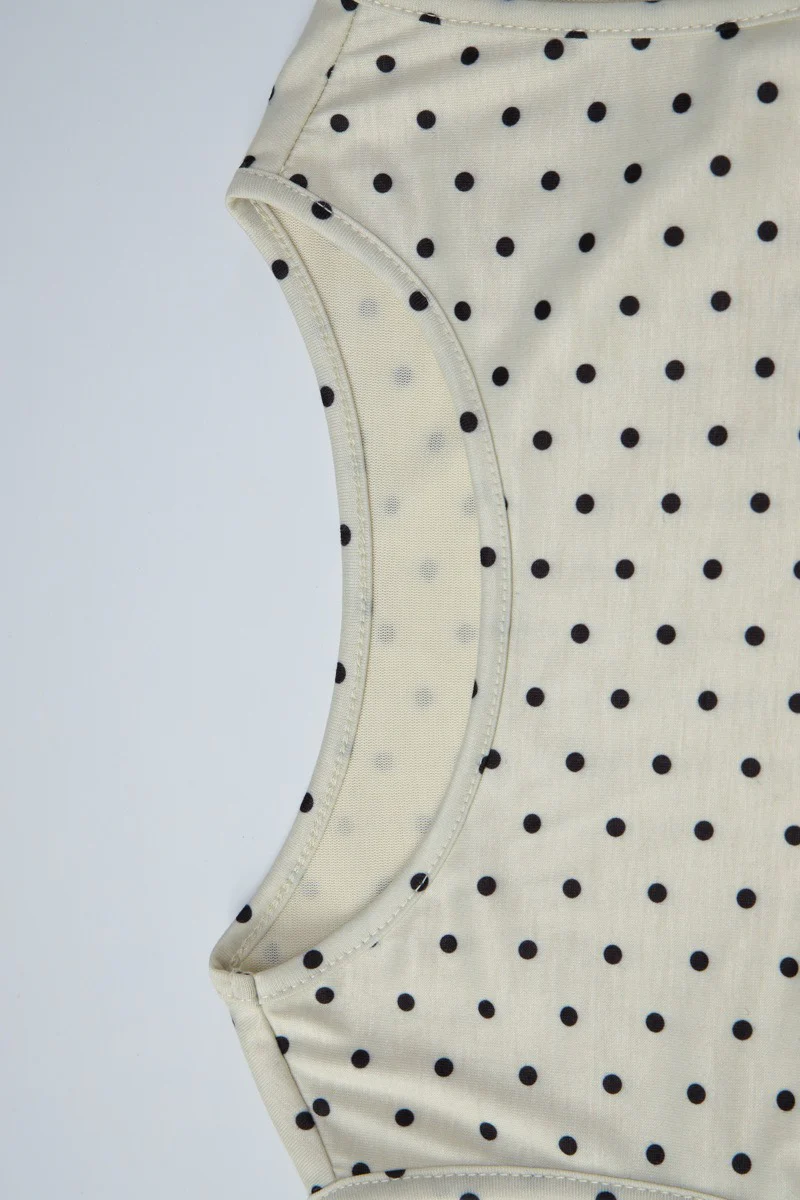 Beige Polka Dot Waist Tie Tank Top - Image 6