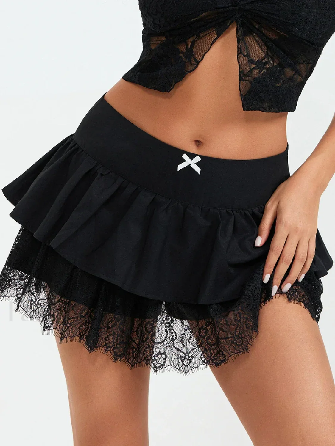 Black Lace Layered Goth Skirt - Image 2