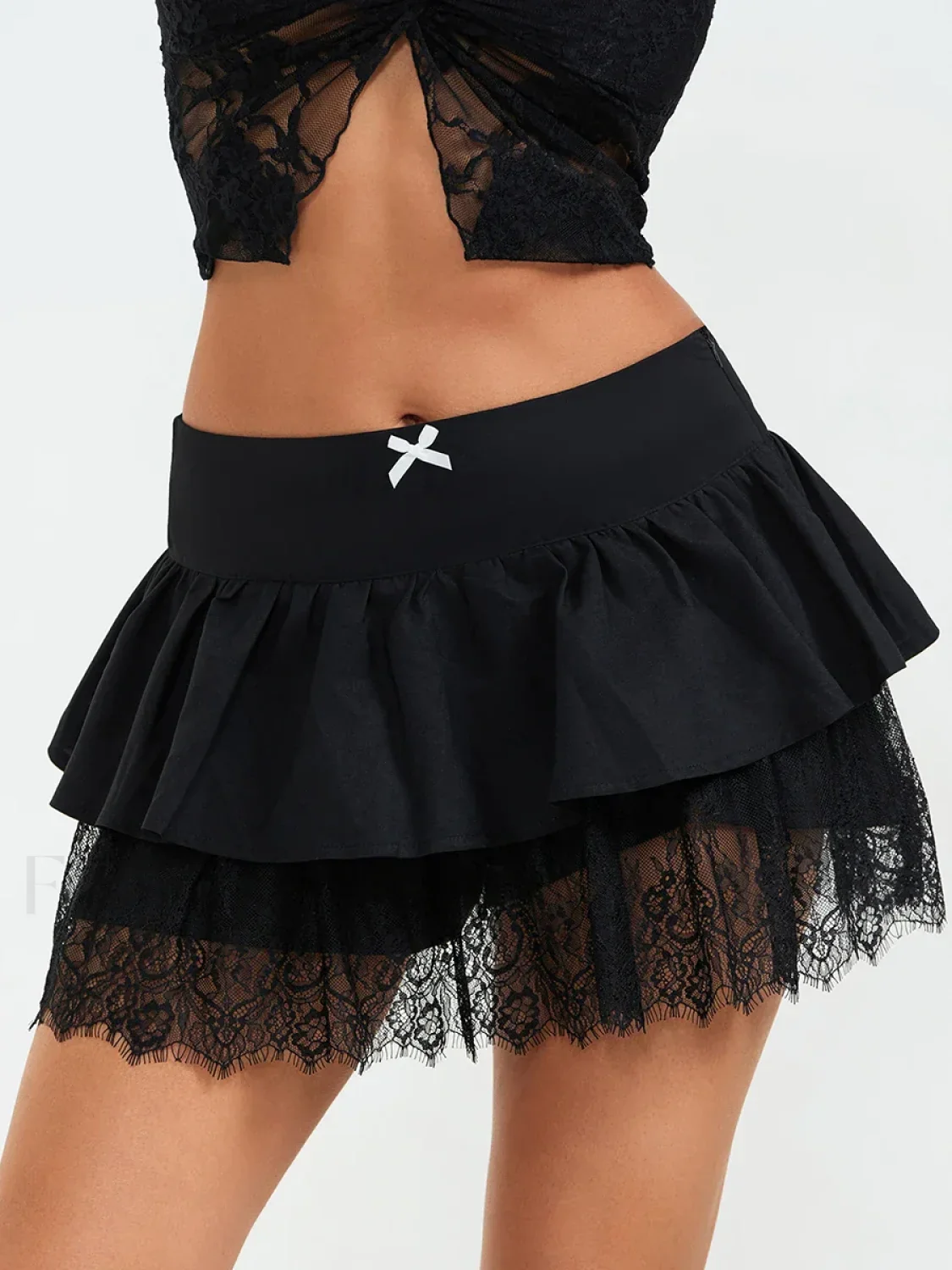 Black Lace Layered Goth Skirt - Image 3