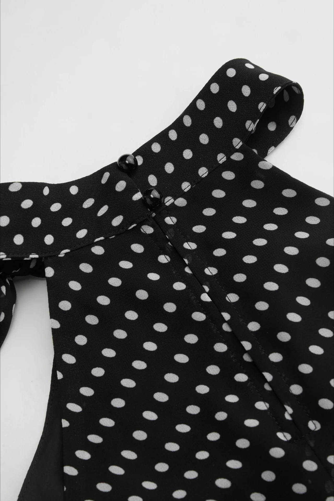 Black Polka Dot Draped Tie Halter Top - Image 6
