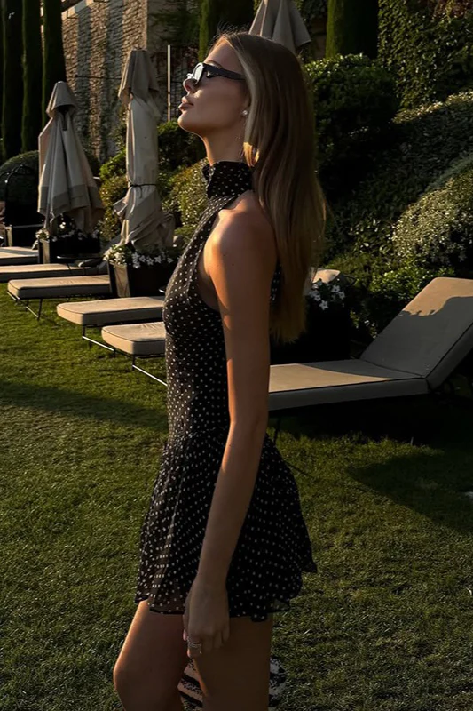 Black Polka Dot Slim Fit Mini Dress - Image 5