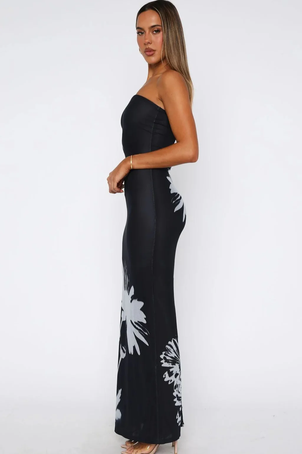 Black Printed Strapless Bodycon Vacation Dress - Image 3