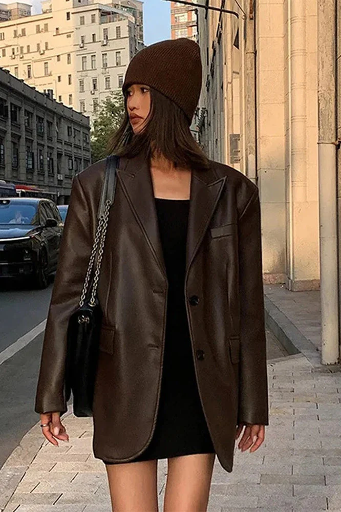 Black PU Leather Blazer Jacket - Image 4
