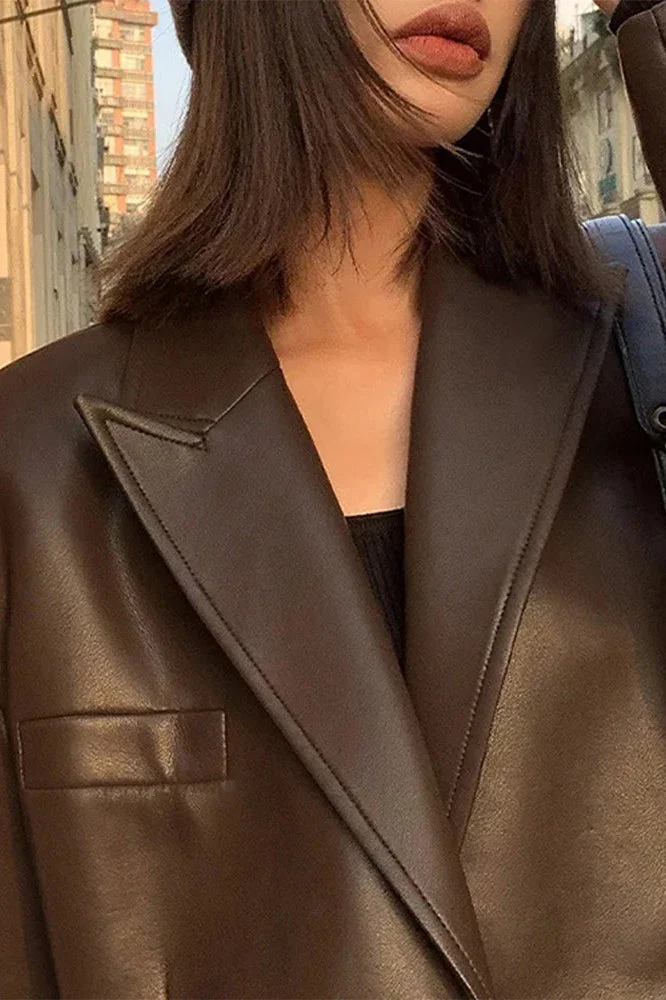 Black PU Leather Blazer Jacket - Image 5