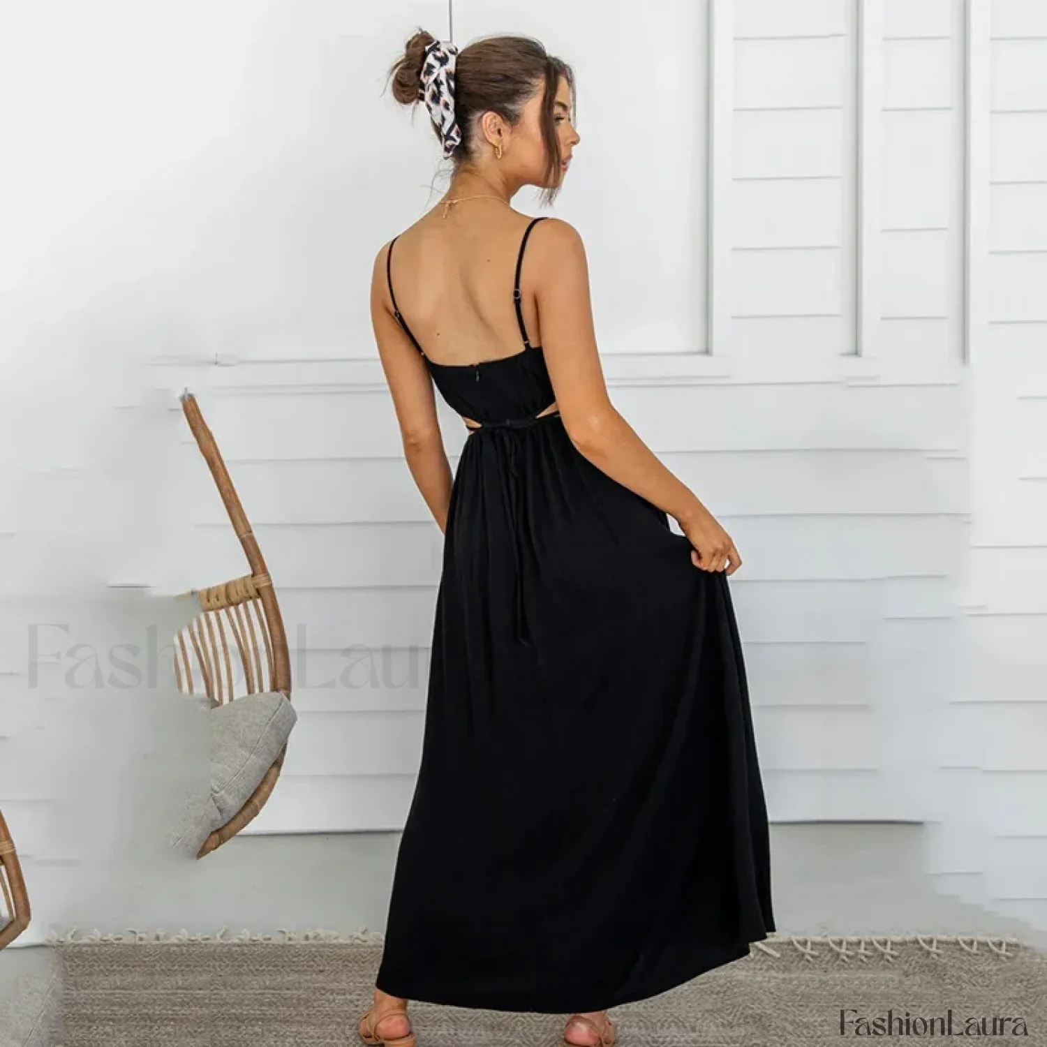 Black Ruffle Lace-Up Midi Dress - Image 6