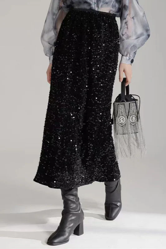 Black Sequin Midi Pencil Skirt - Image 3