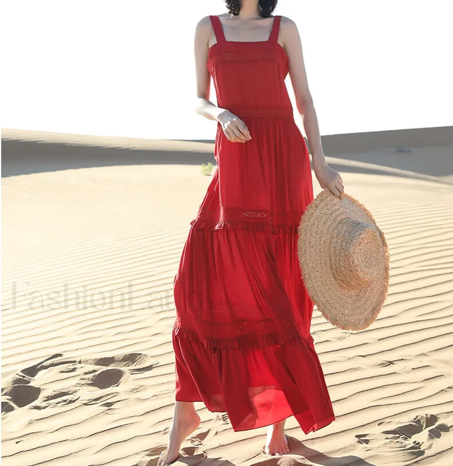 Blue Cotton Strap Maxi Boho Dress - Image 6