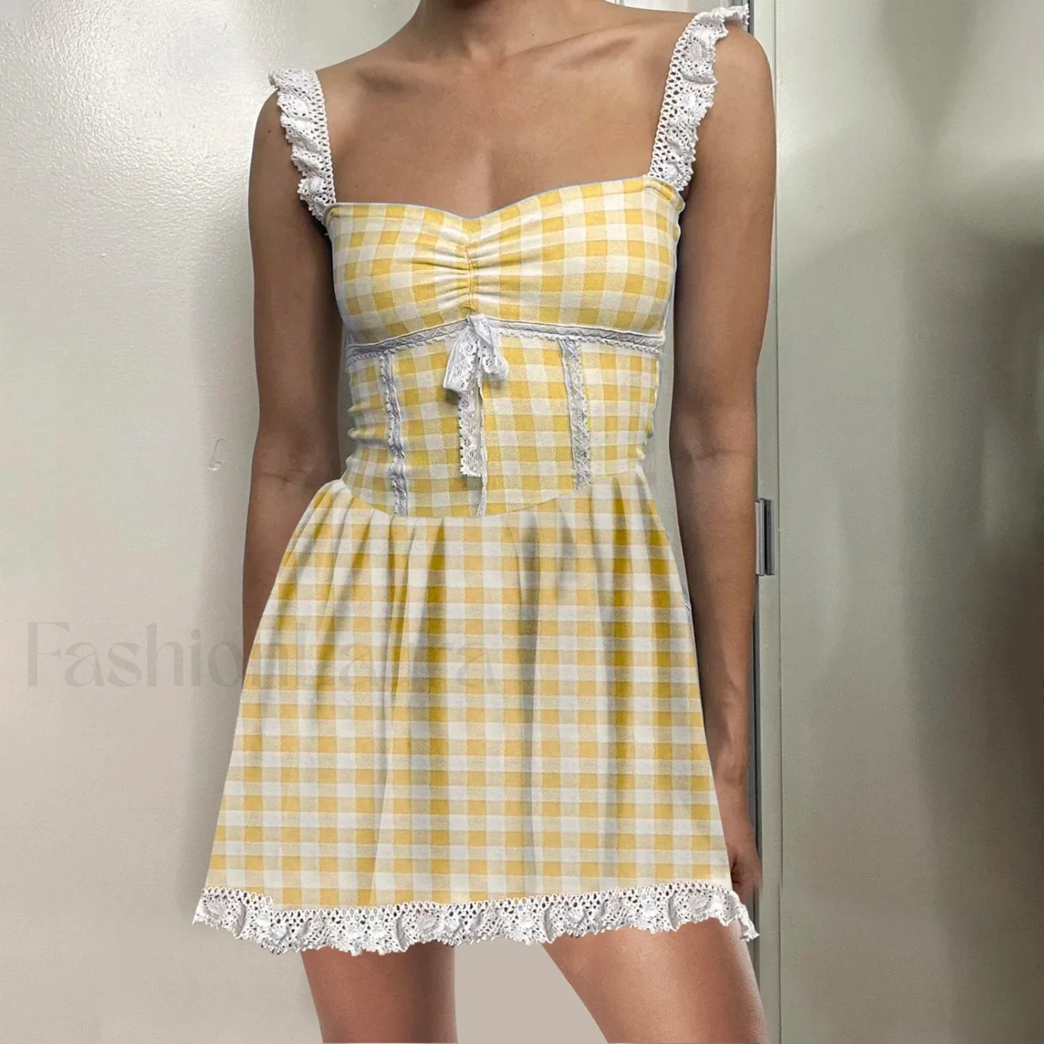 Blue Gingham Babydoll Mini Dress - Image 4