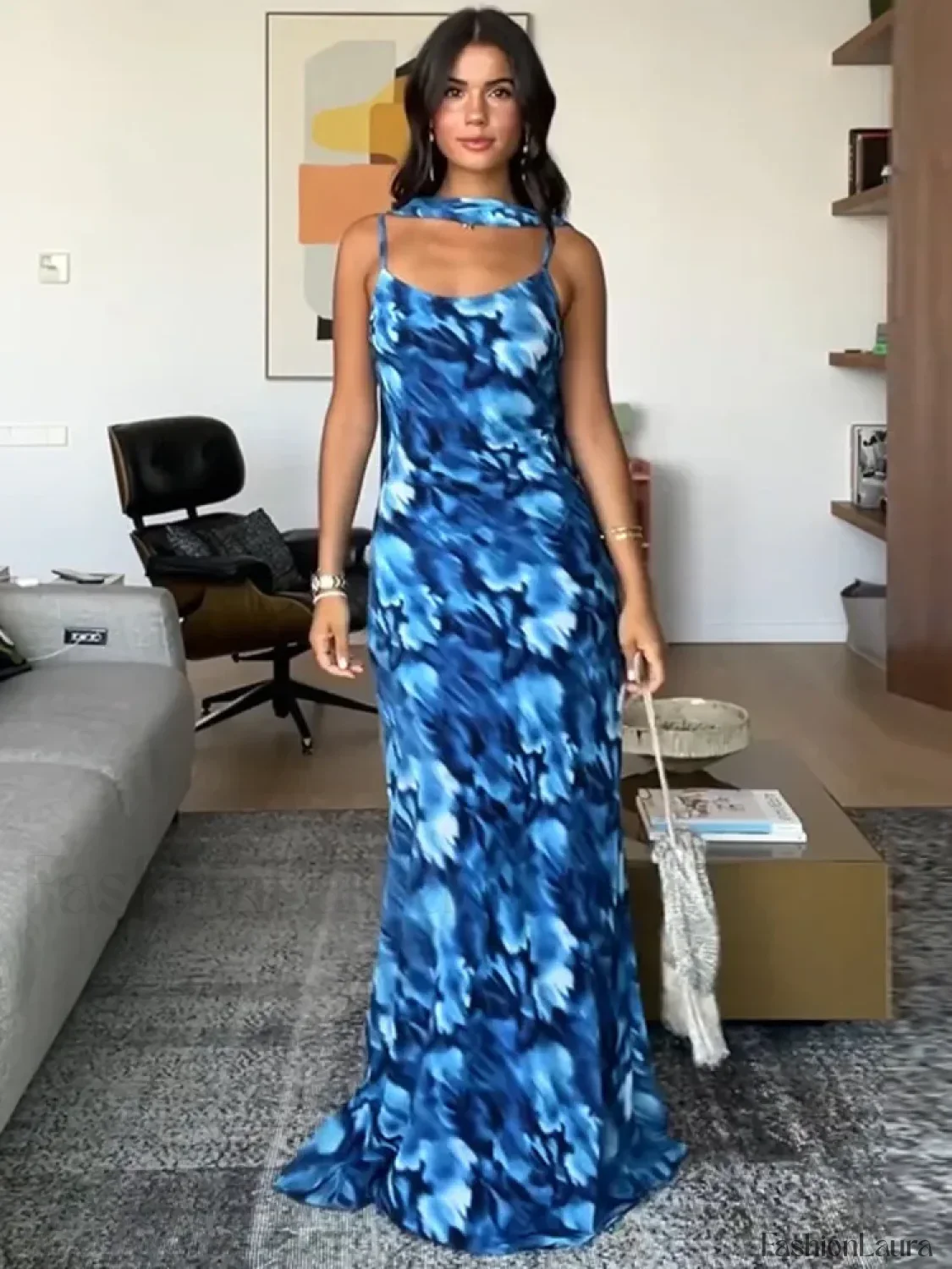 Blue Lace-Up Maxi Floral Dress - Image 14