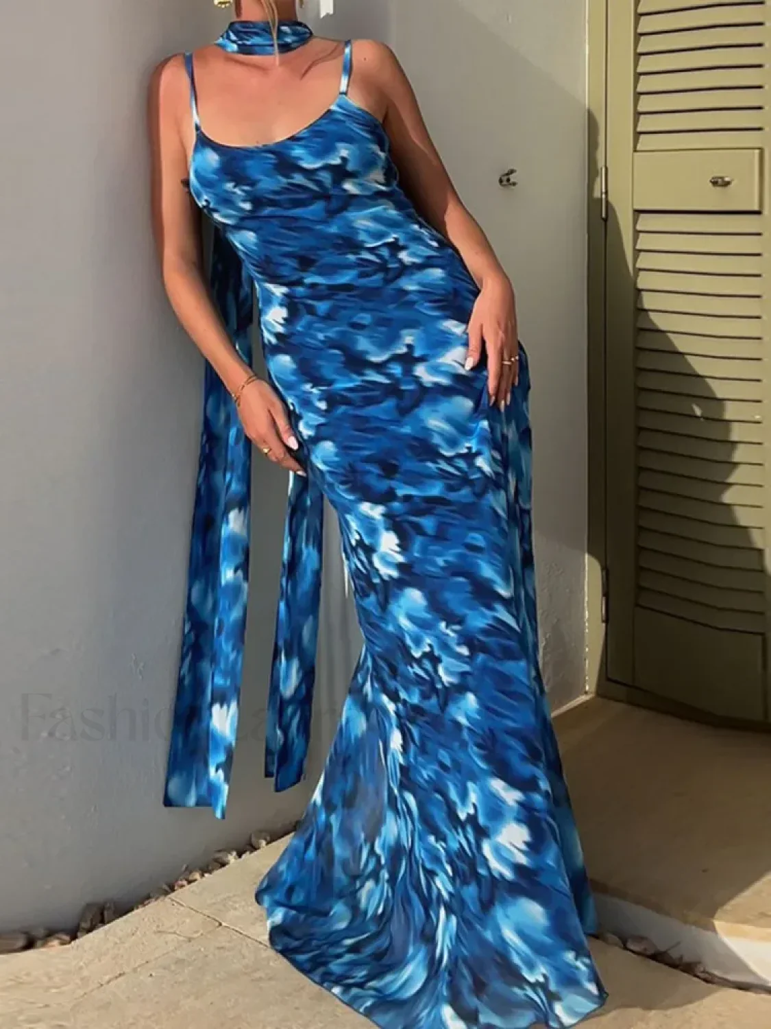 Blue Lace-Up Maxi Floral Dress - Image 5