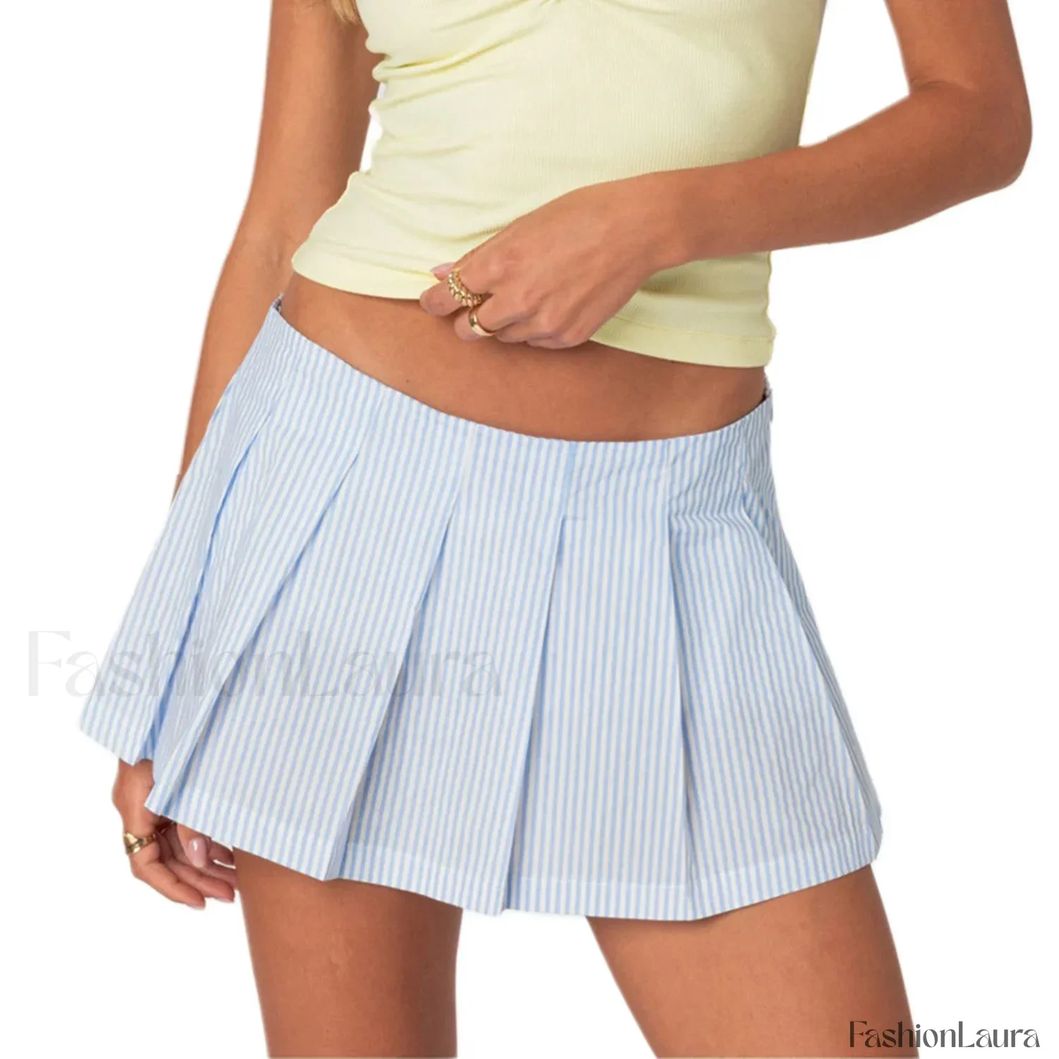 Blue Pleated Striped Skirt - Image 13