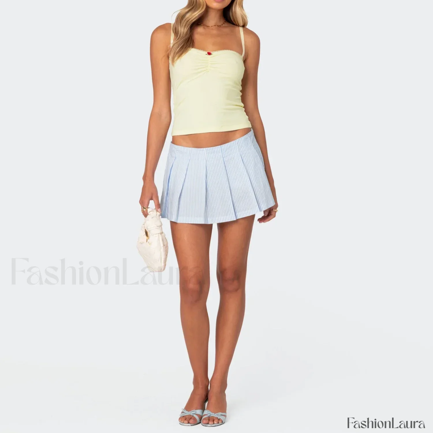 Blue Pleated Striped Skirt - Image 15