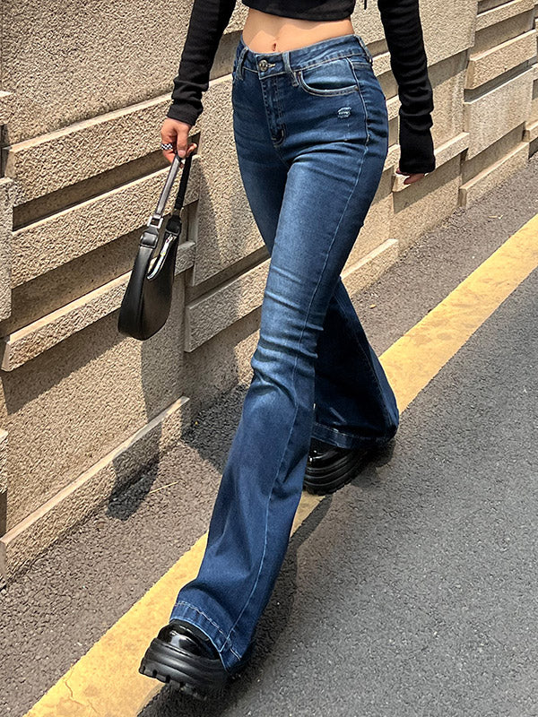 Blue Wash Distressed Stretch Flare Jeans - Image 13