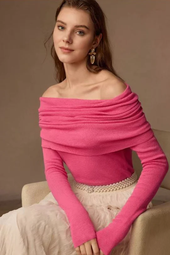 Boat Neck Wool Knit Bodycon Sweater - Image 3