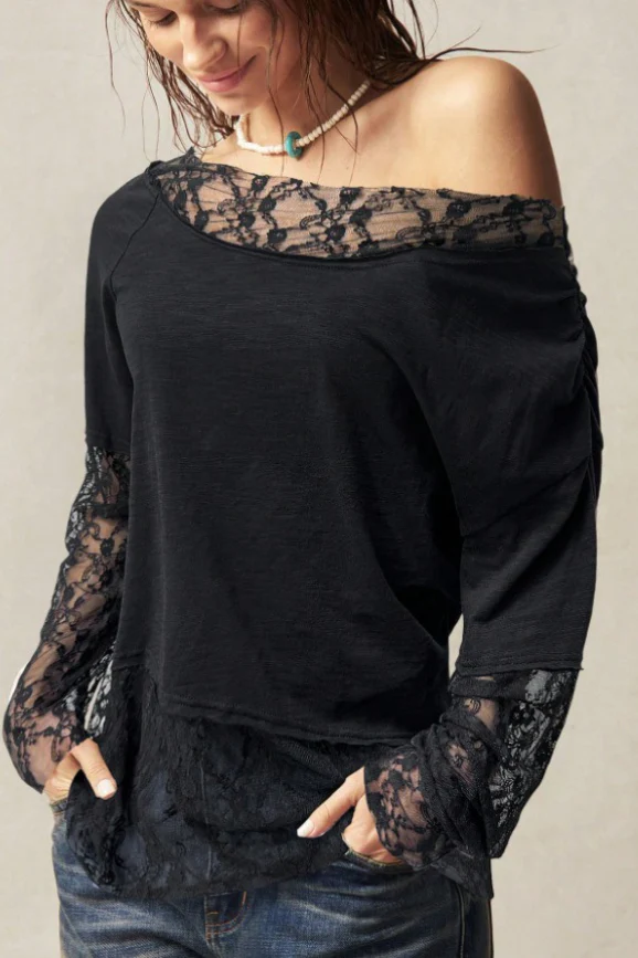 Bohemian Asymmetrical Lace Long Sleeve Tee - Image 7