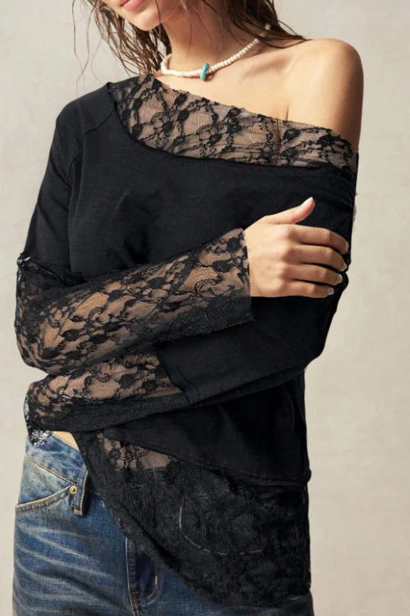 Bohemian Asymmetrical Lace Long Sleeve Tee - Image 8