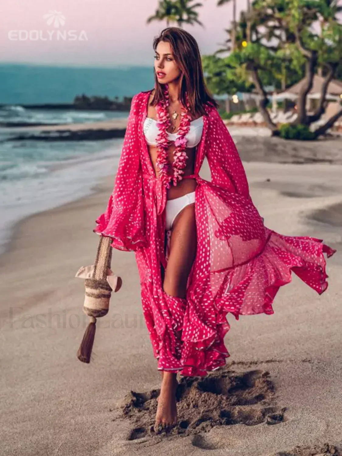 Bohemian Dot Ruffled Chiffon Cover Up - Image 3