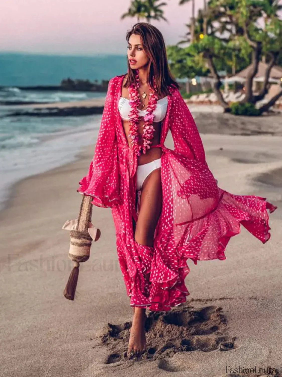 Bohemian Dot Ruffled Chiffon Cover Up - Image 9