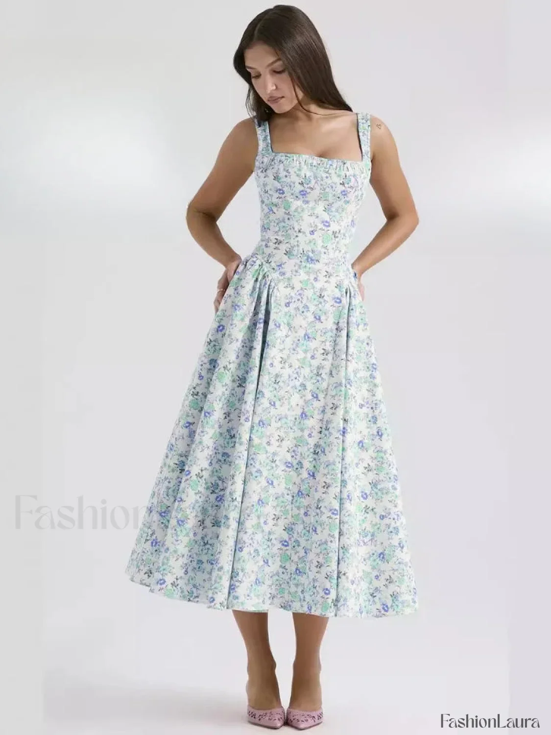 Bohemian Fragmented Flower Midi Dress - Image 14