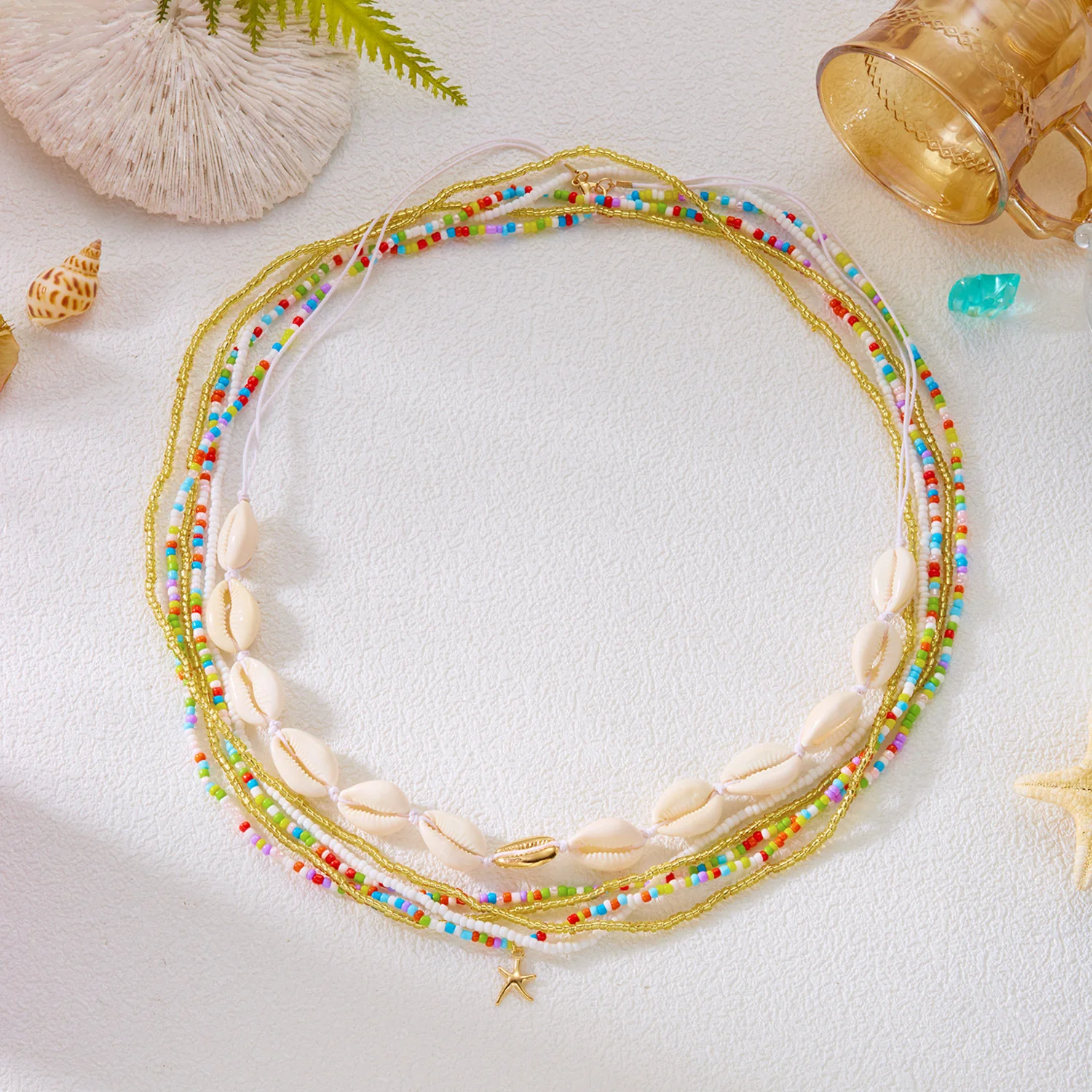 Boho Beaded Shell Starfish Layered Waist Chain - Image 5
