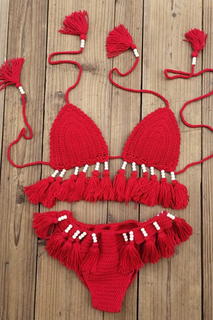 Boho Crochet Fringe Two Piece Bikini Set - Image 9