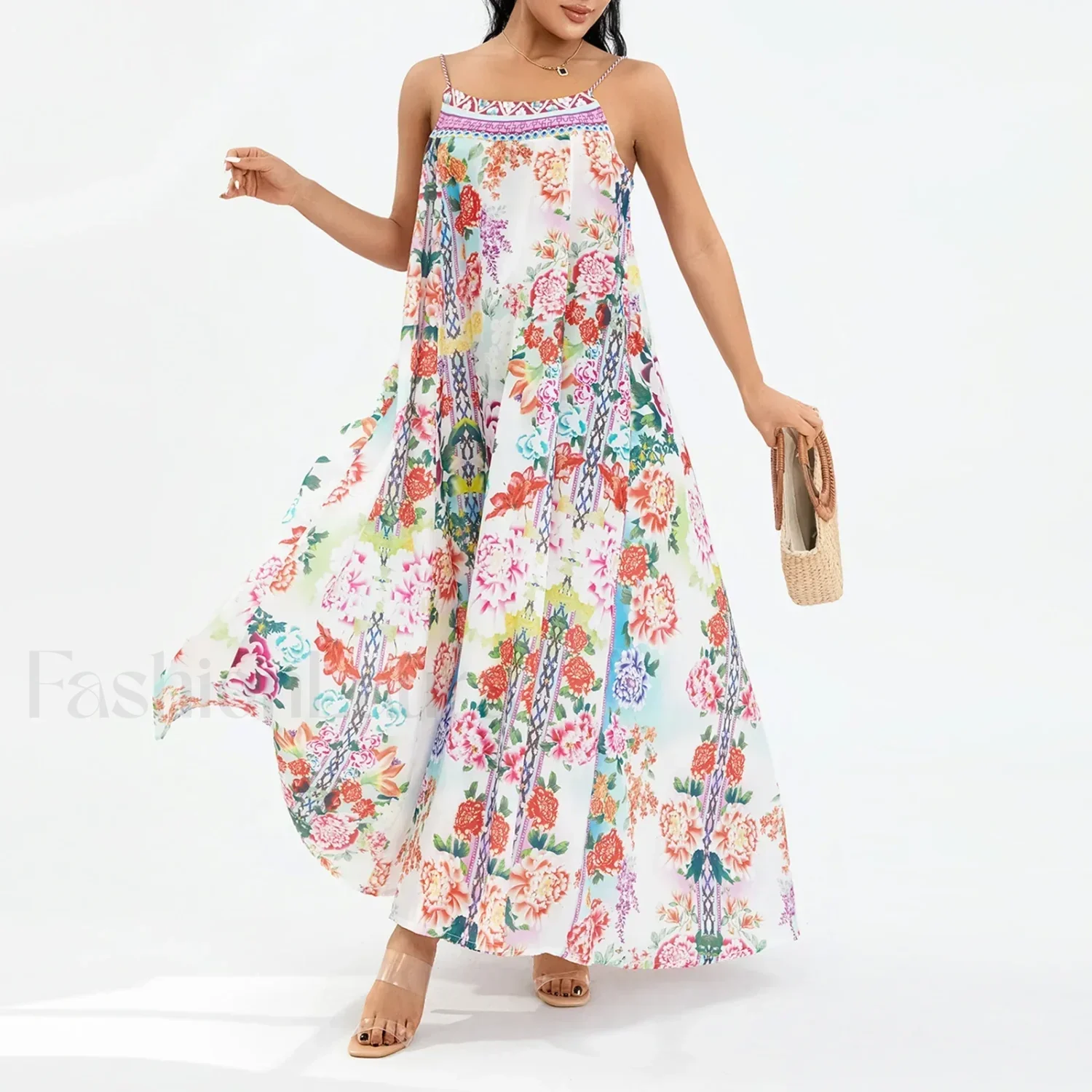 Boho Floral Slit Sleeveless Maxi Dress - Image 2