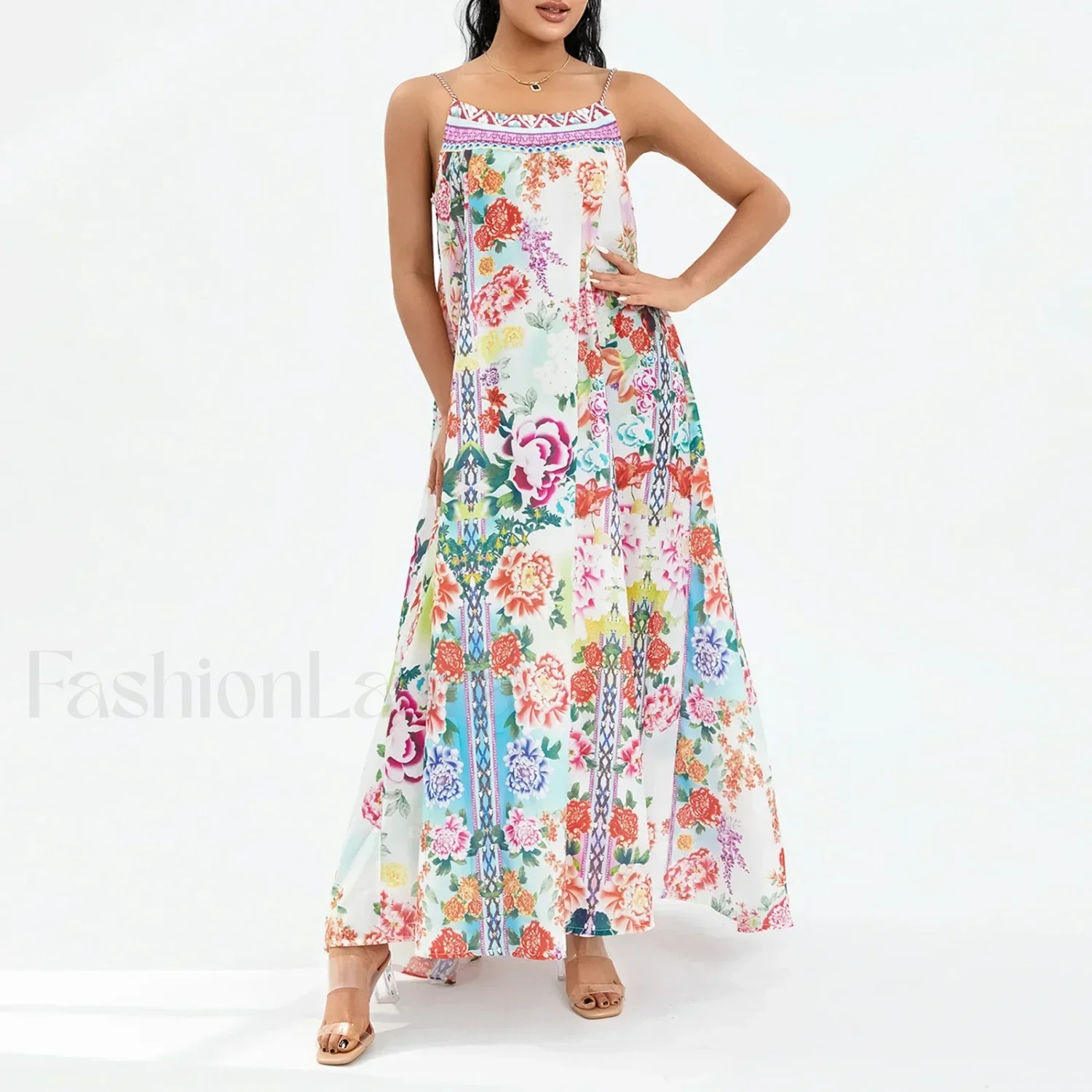 Boho Floral Slit Sleeveless Maxi Dress - Image 6