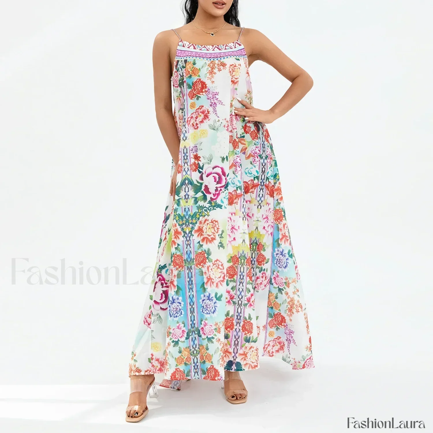 Boho Floral Slit Sleeveless Maxi Dress - Image 9