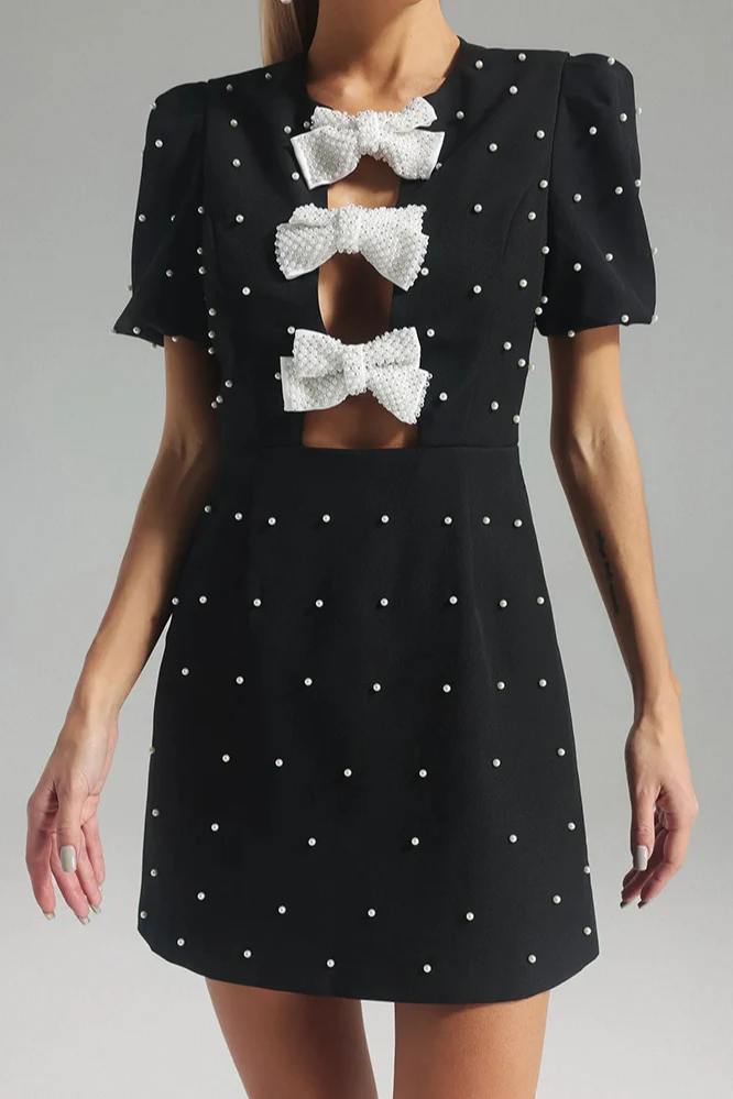 Bow Detail Paneled Mini Dress - Image 2