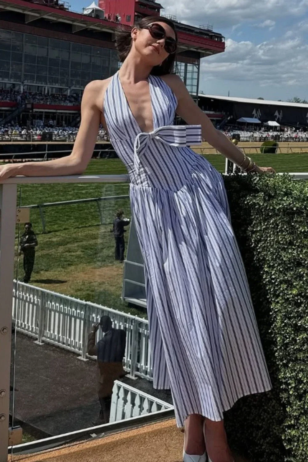 Bow Halter Striped Maxi Dress - Image 11