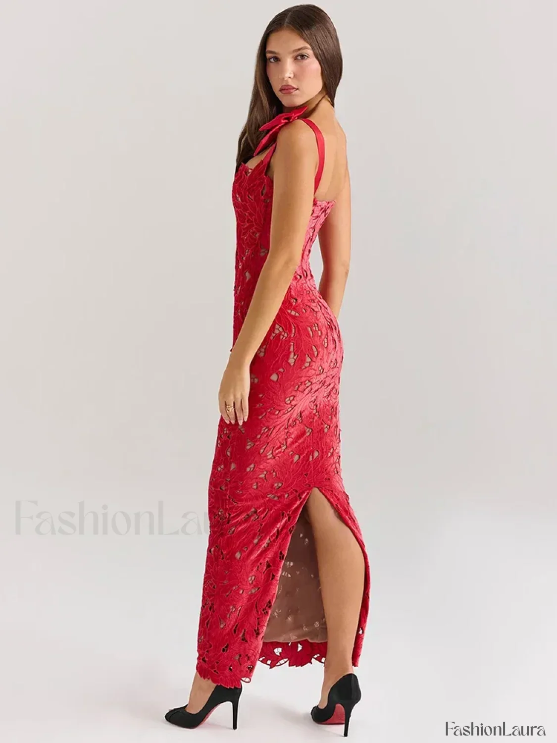 Bow Lace Backless Maxi Dress - Image 17