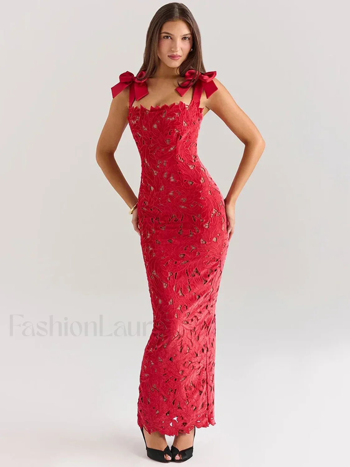 Bow Lace Backless Maxi Dress - Image 4