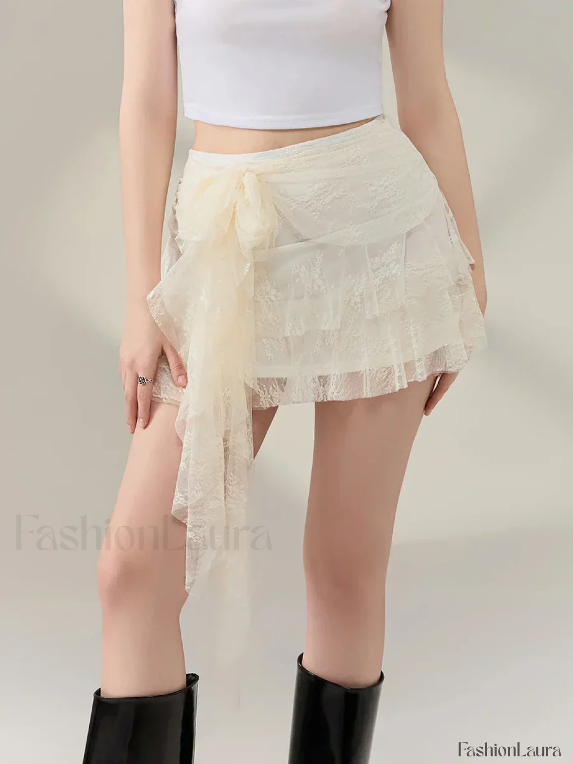 Bow Lace Ruffle Layered Mini Skirt - Image 10