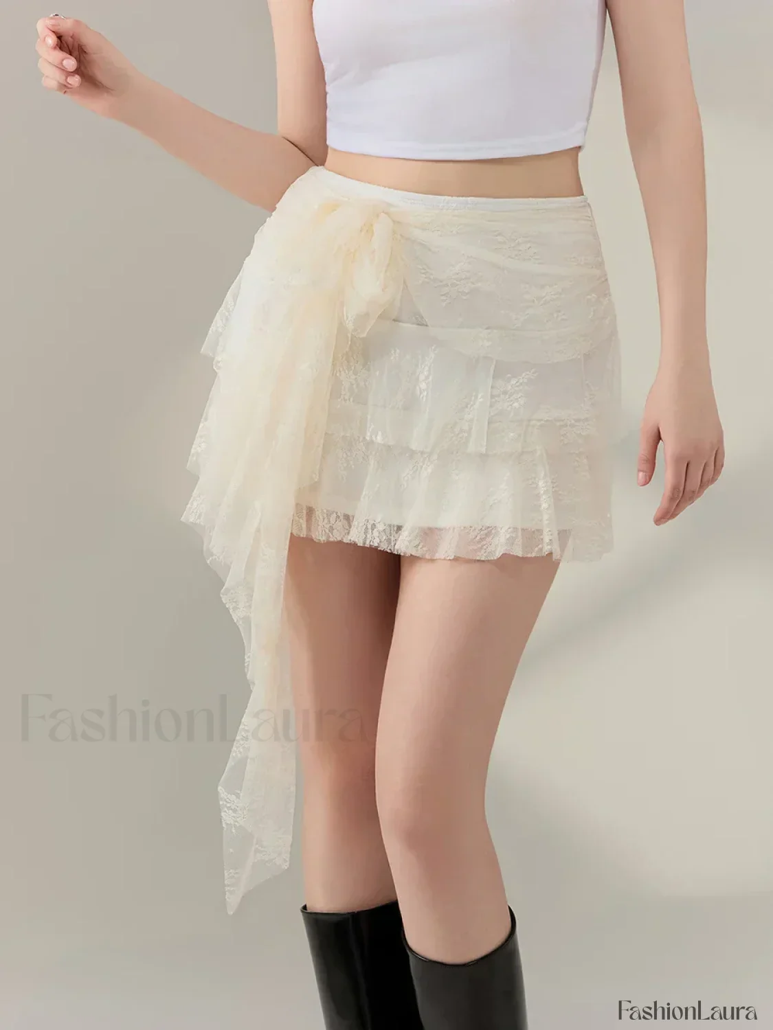 Bow Lace Ruffle Layered Mini Skirt - Image 11